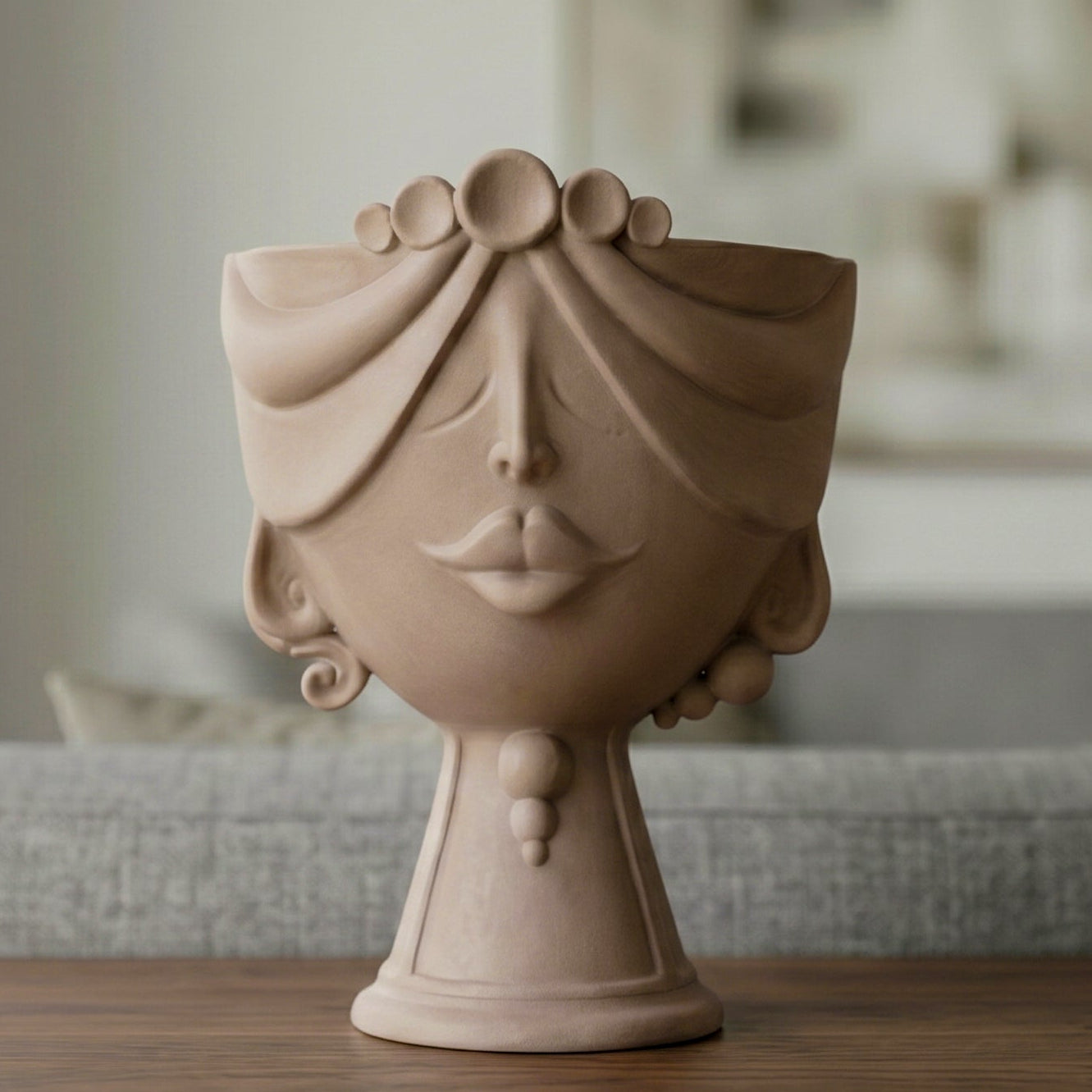 Testa Zahira h 30 cm - Donna, Tortora Opaco | Ceramica Caltagirone