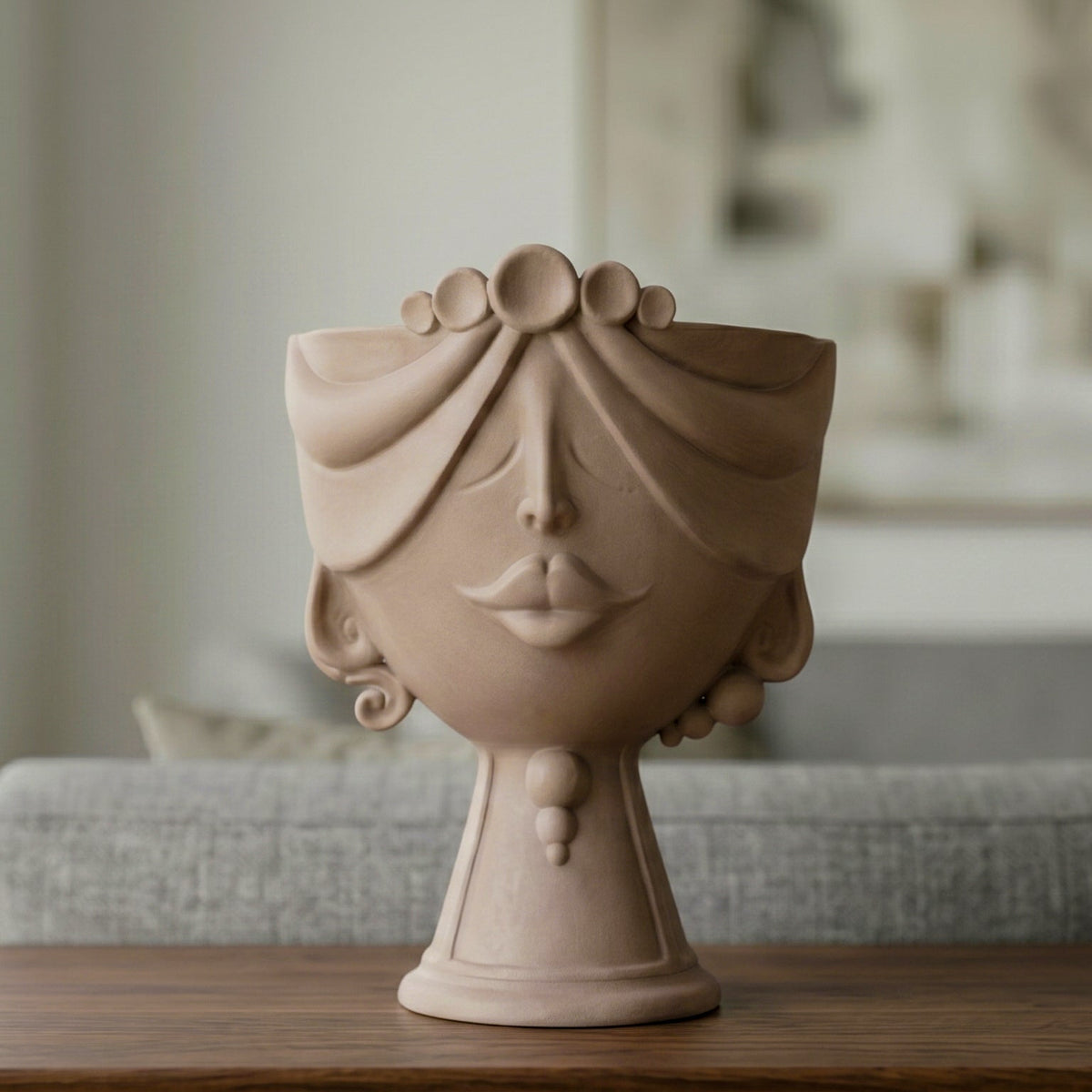 Testa Zahira h 30 cm - Donna, Tortora Opaco | Ceramica Caltagirone