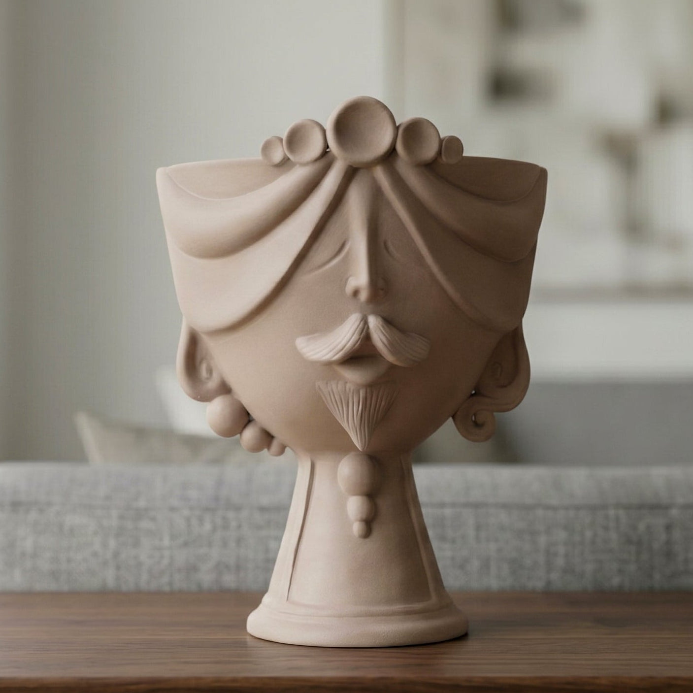 Testa Zahira h 30 cm - Uomo, Tortora Opaco | Ceramica Caltagirone