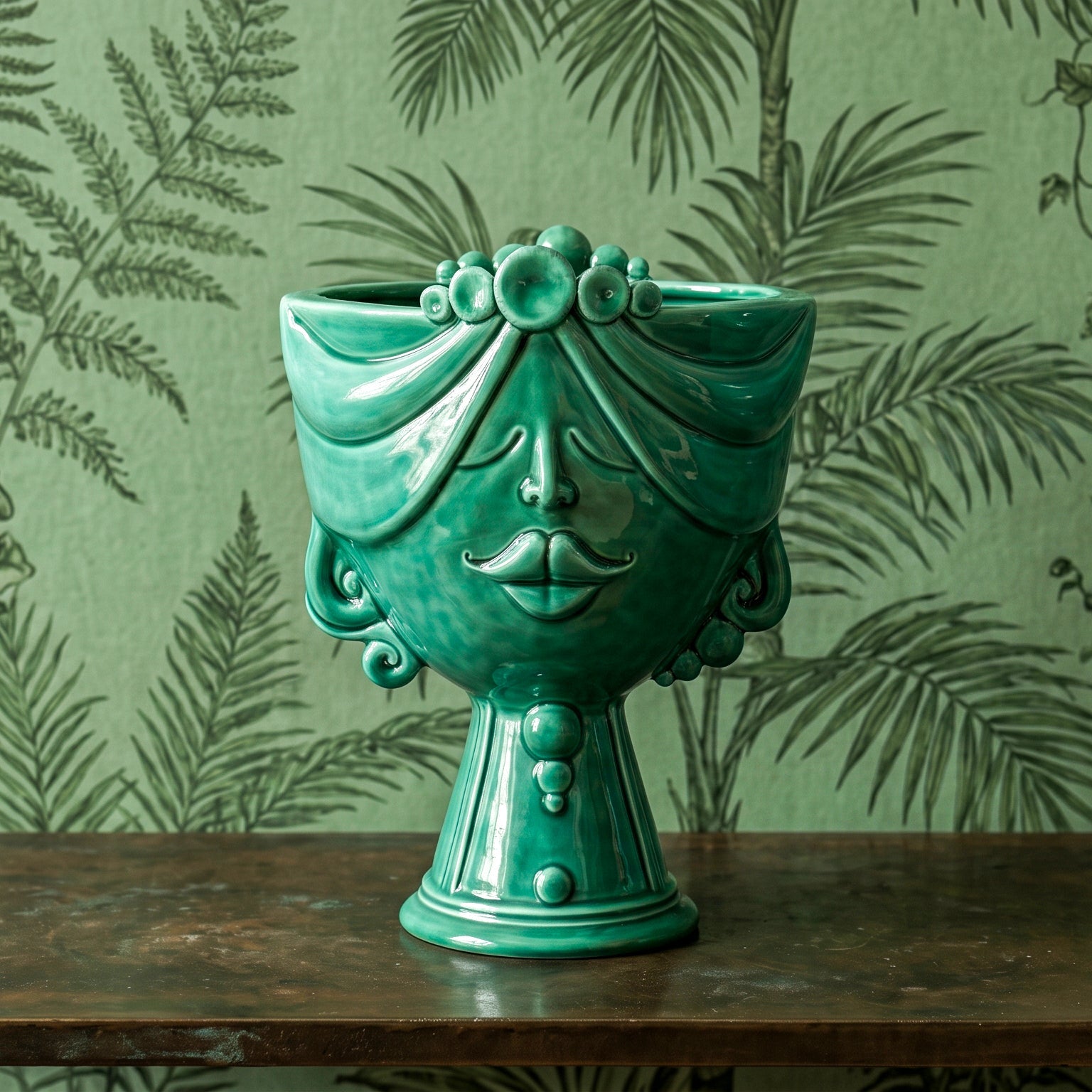 Testa Zahira h 30 cm - Donna, Verde Smeraldo | Ceramica Caltagirone
