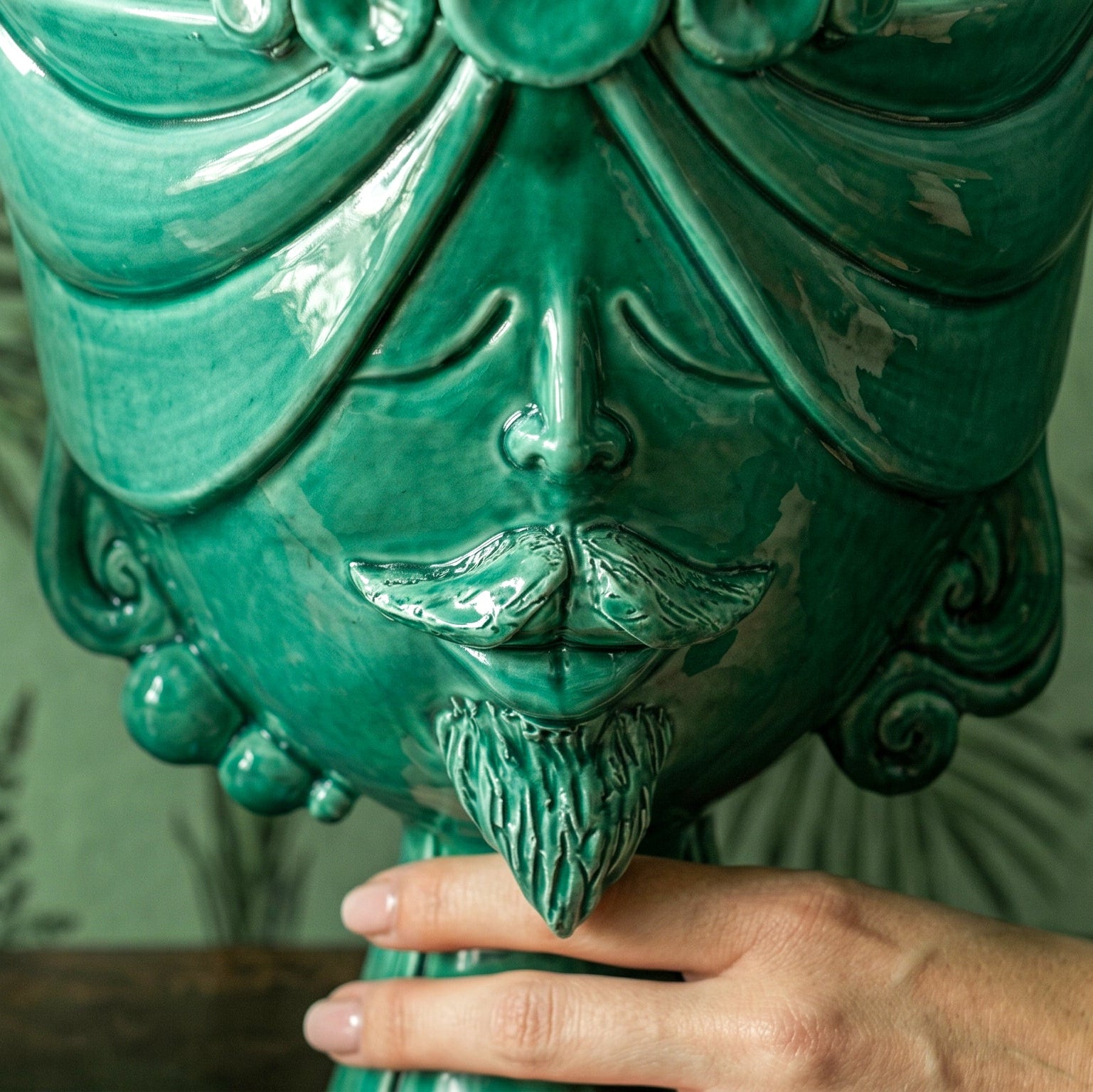 Testa Zahira h 30 cm - Uomo, Verde Smeraldo | Ceramica Caltagirone