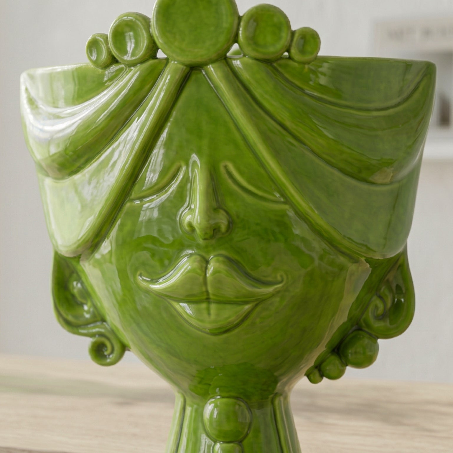 Testa Zahira h 30 cm - Donna, Verde Foglia | Ceramica Caltagirone