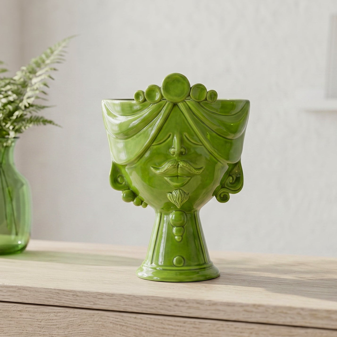 Testa Zahira h 30 cm - Uomo, Verde Foglia | Ceramica Caltagirone