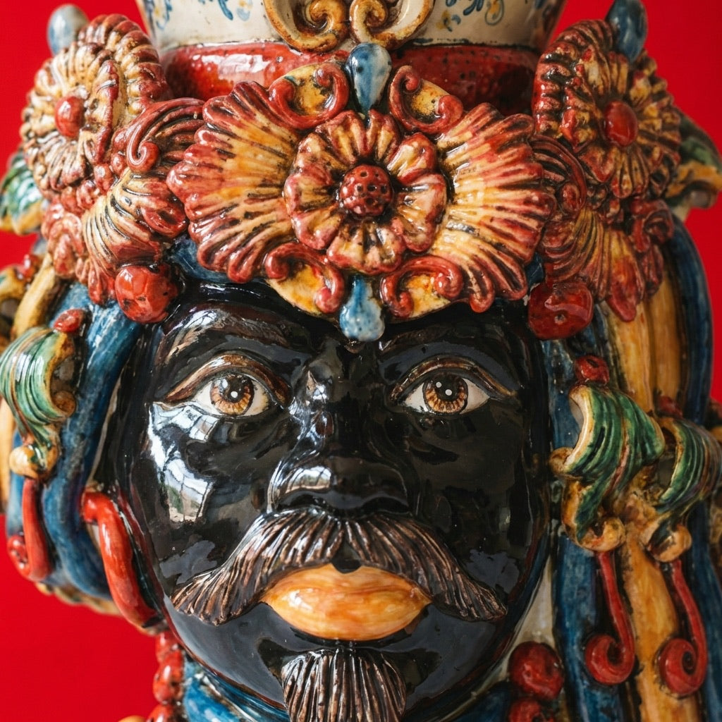 Testa di Moro con Turbante, Maschio Moro, Decoro Sicily. Ceramiche Sofia, Caltagirone