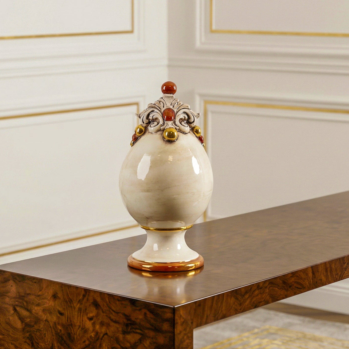 Uovo Decorativo, Madreperla Oro e Lustri. Ceramiche Sofia, Caltagirone