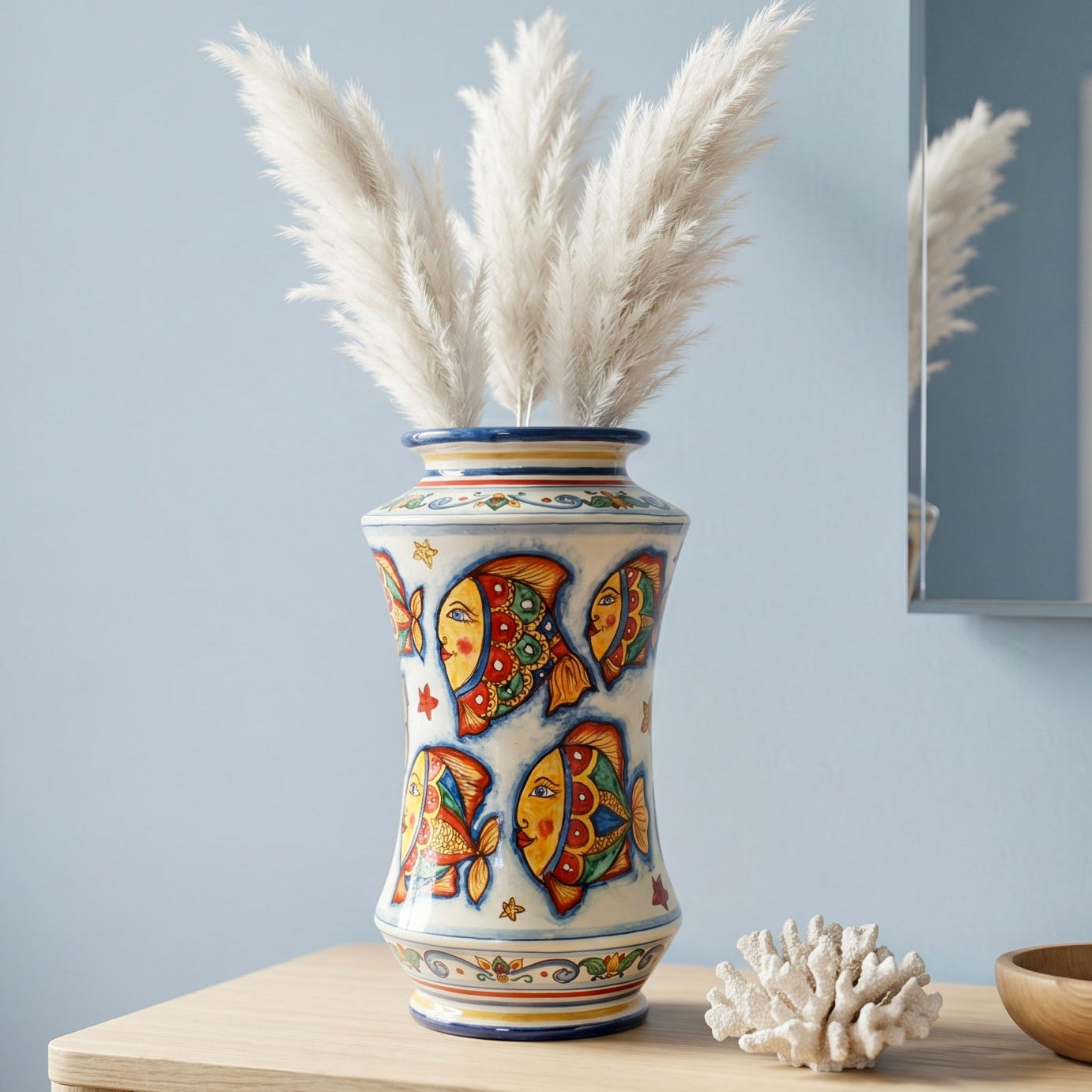 Vaso Albarello, Decoro Pesci. Ceramica siciliana di Caltagirone, Sofia