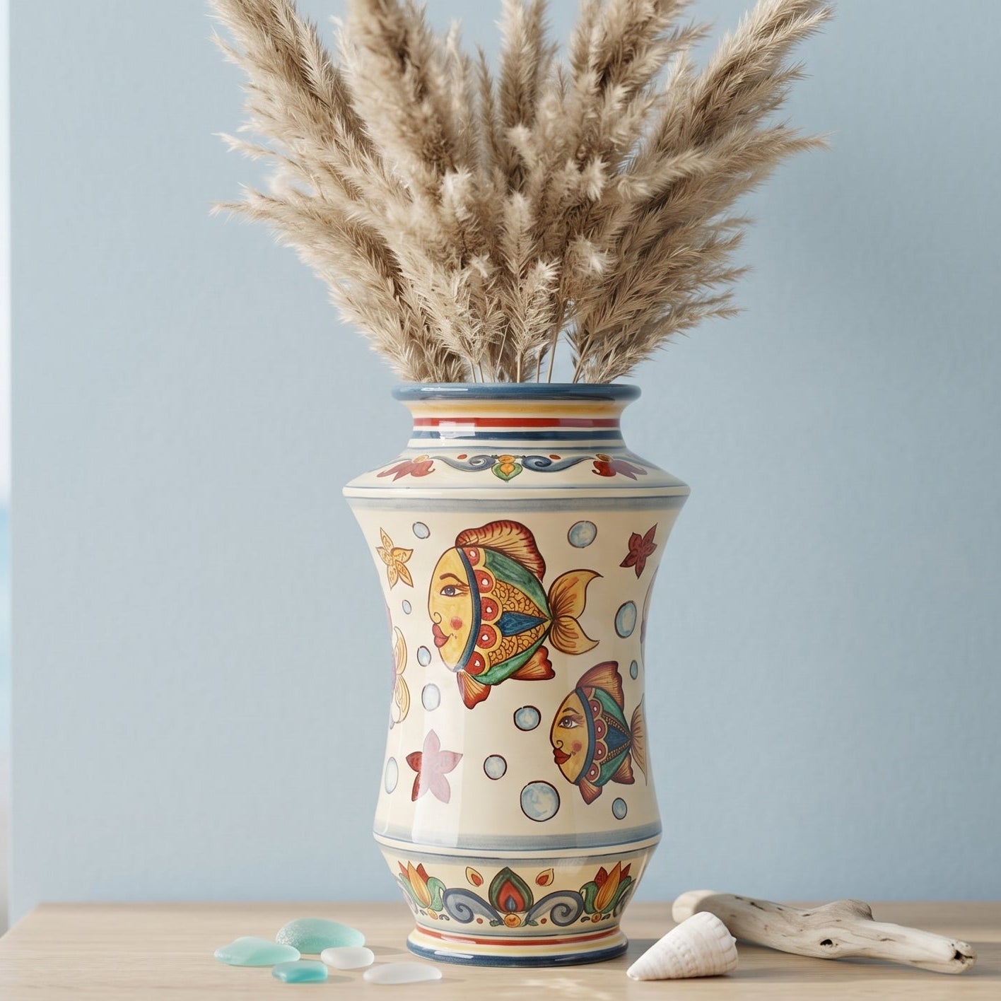 Vaso Albarello, Decoro Pesci. Ceramica siciliana di Caltagirone, Sofia