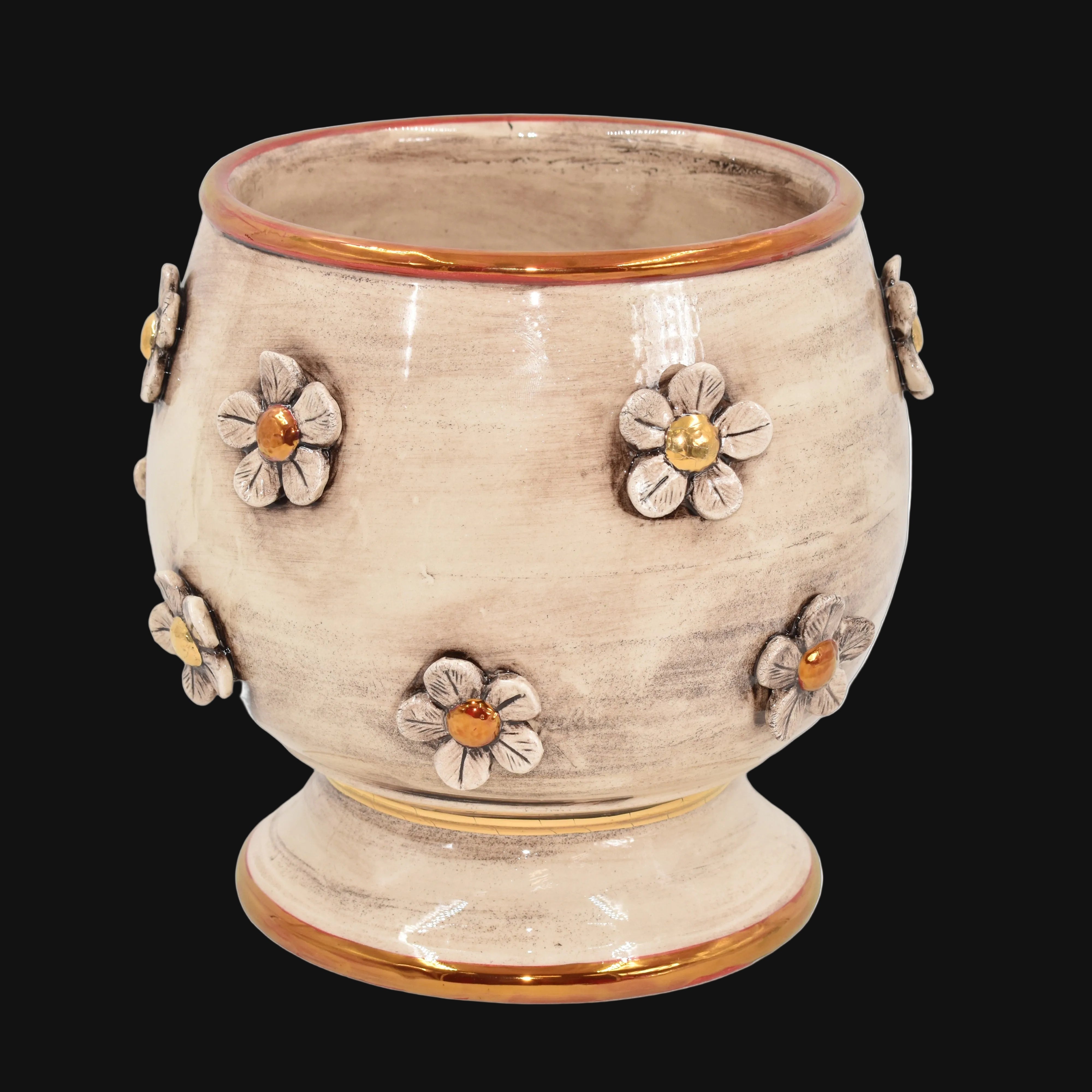 Vaso c/fiori madreperla antichizzato oro e lustri. Ceramiche Sofia, Caltagirone