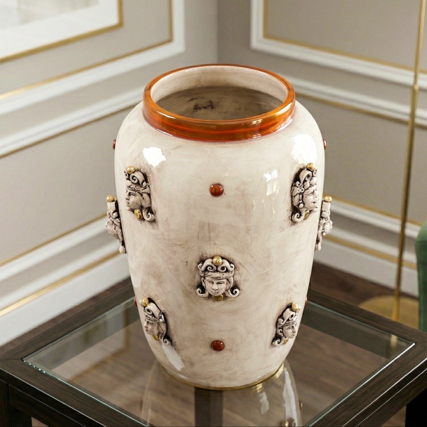 Vaso Testa di Moro, Madreperla Antichizzato, lustri. Ceramiche Sofia, Caltagirone