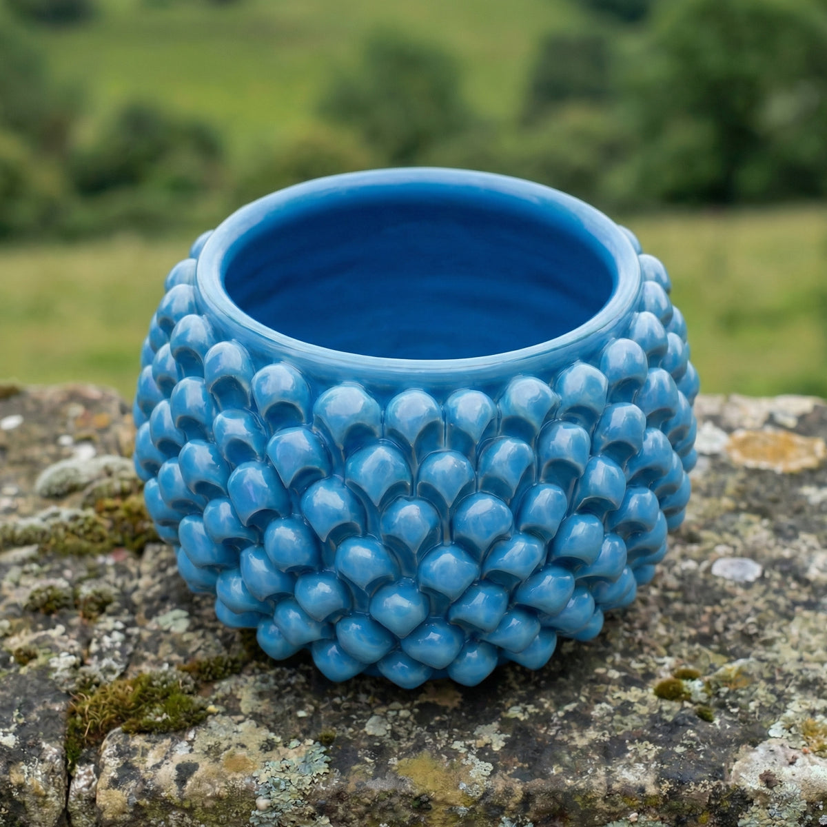 Vaso Mezza Pigna Senza Piede, Turchese. Ceramiche Sofia, Caltagirone