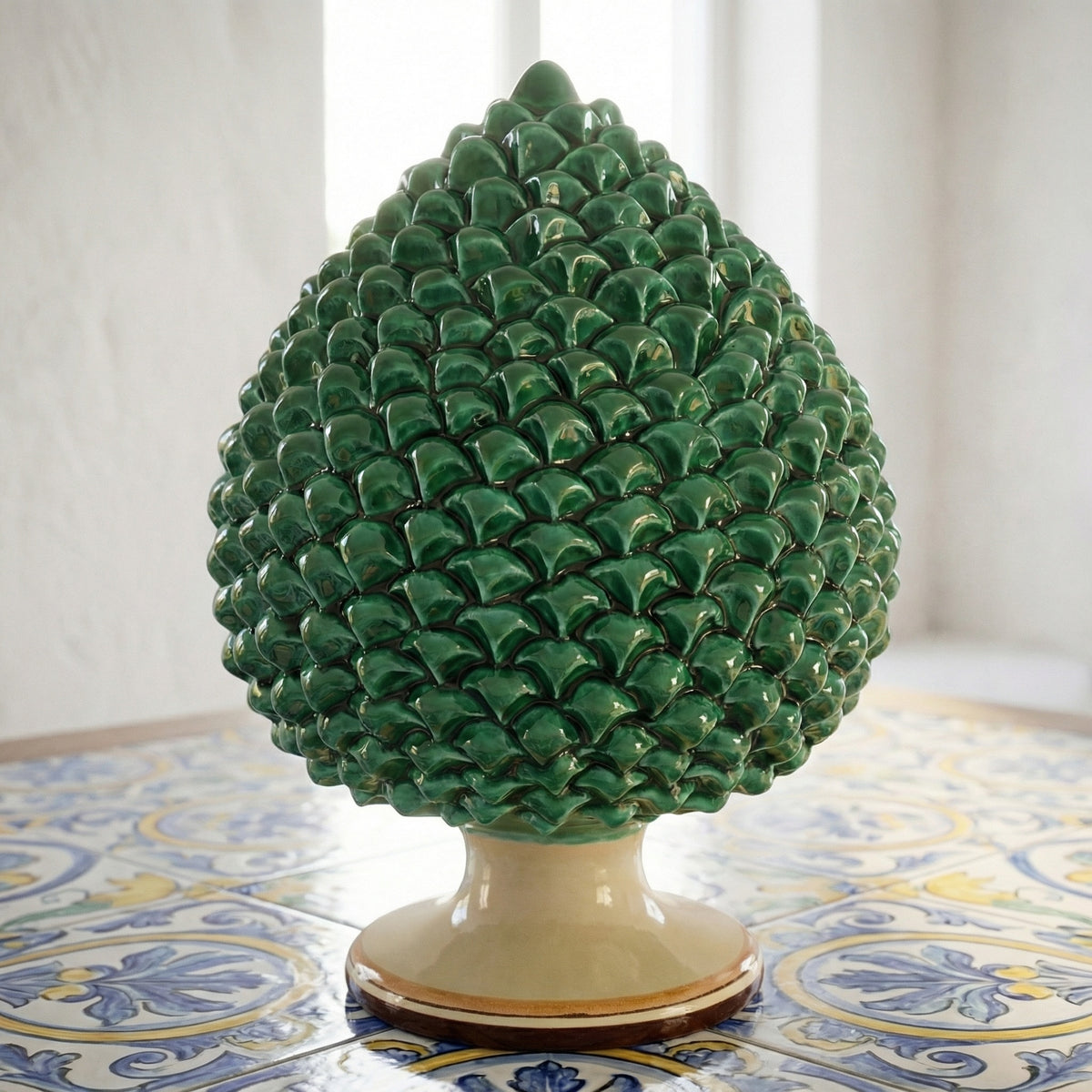 Pigna Artigianale, Verde e Arancio, scaglie. Ceramiche Sofia, Caltagirone