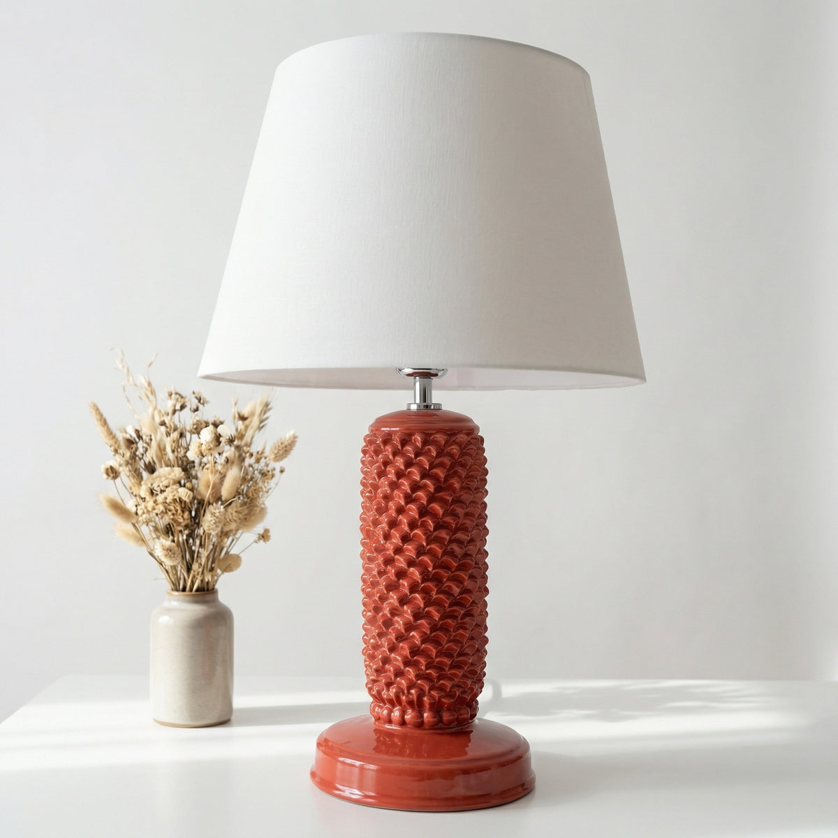 Lume Pigna Cilindro, Rosso Fuoco. Ceramiche Sofia, Caltagirone