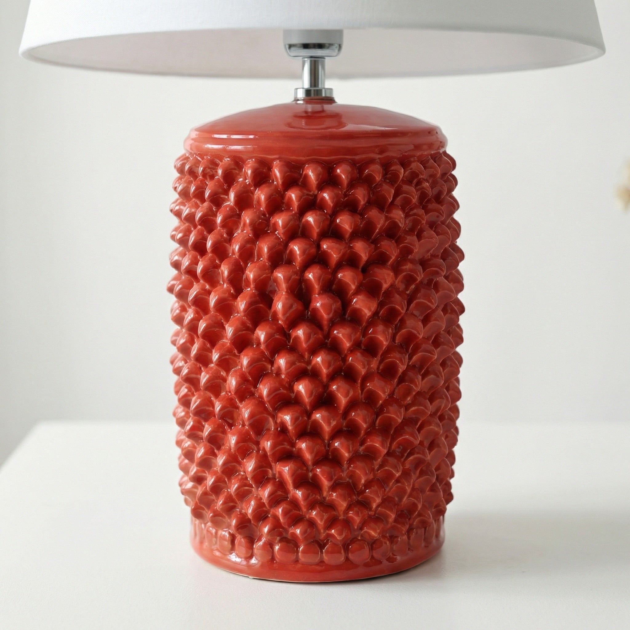 Lume Pigna Cilindro, Rosso Fuoco. Ceramiche Sofia, Caltagirone