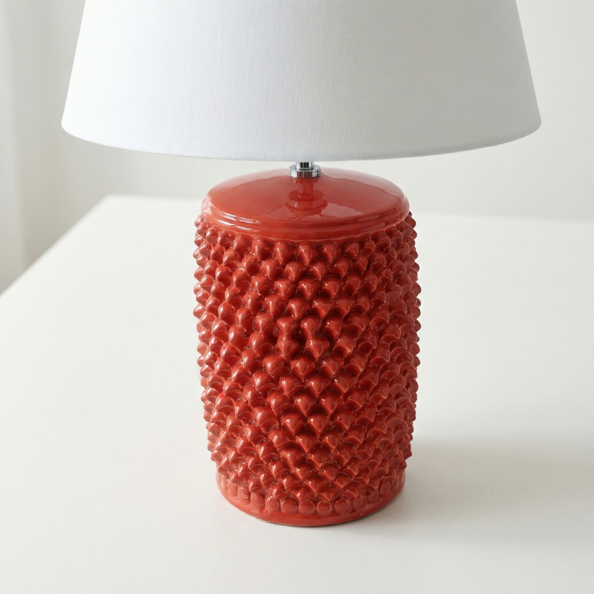 Lume Pigna Cilindro, Rosso Fuoco. Ceramiche Sofia, Caltagirone