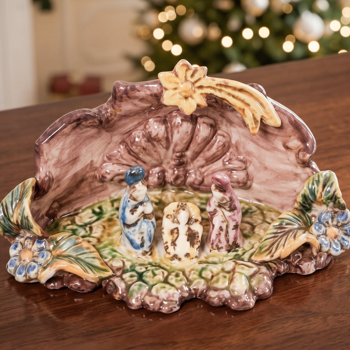 Natività Media in Ceramica di Caltagirone 14×10 cm - Tricolore
