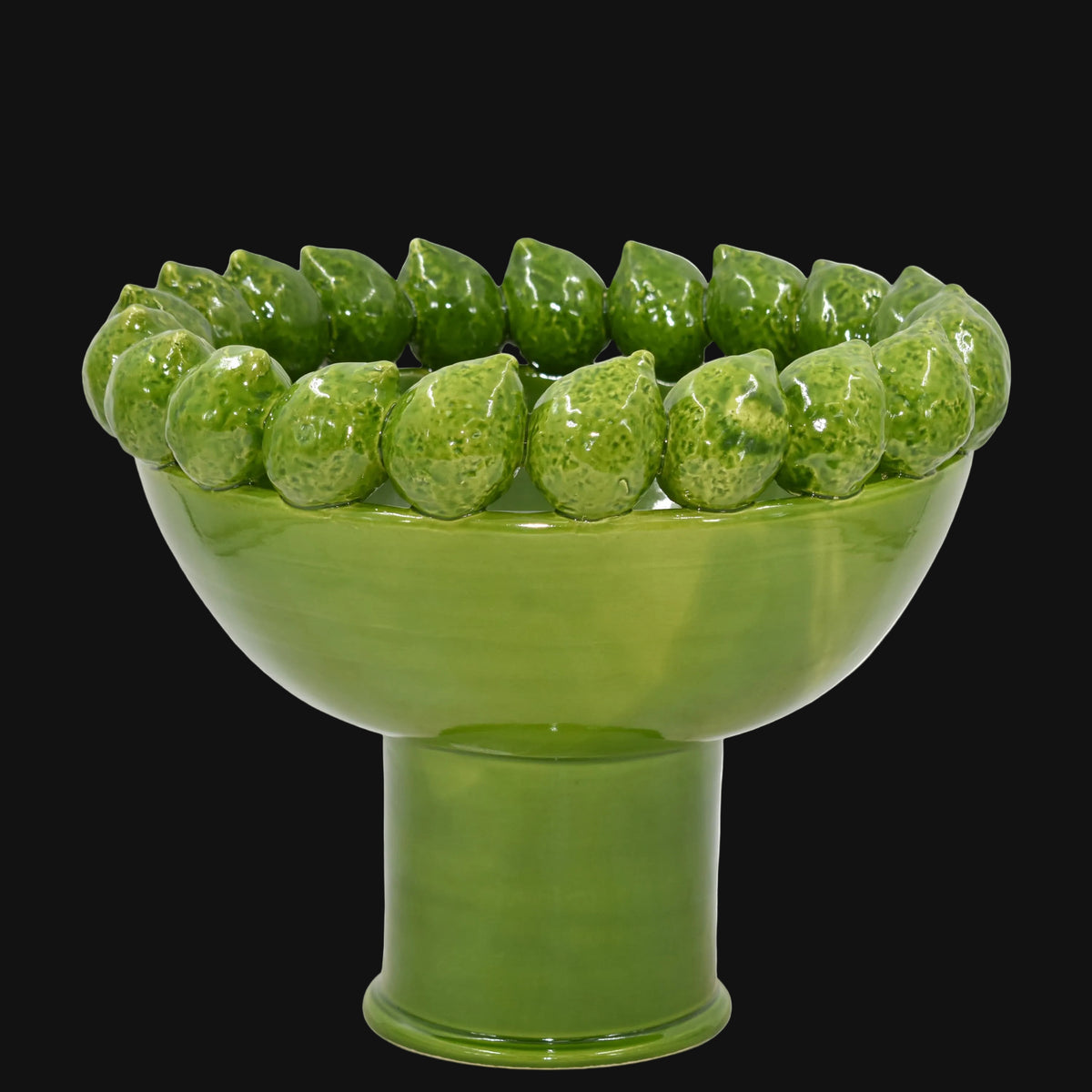 Alzata con Limoni Siciliani in Ceramica di Caltagirone Ø 23/33/45 cm - Verde Foglia