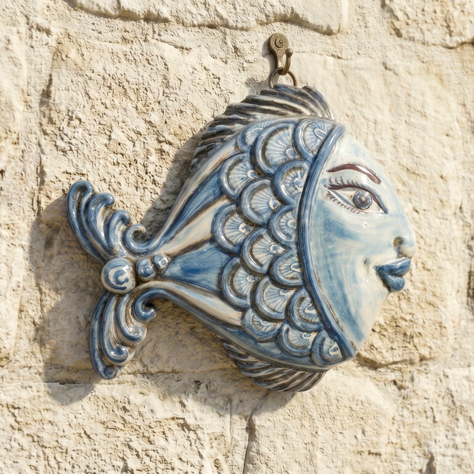 Pesce da Appendere, Mono Blu, Decoro Pesci. Ceramica siciliana di Caltagirone, Sofia