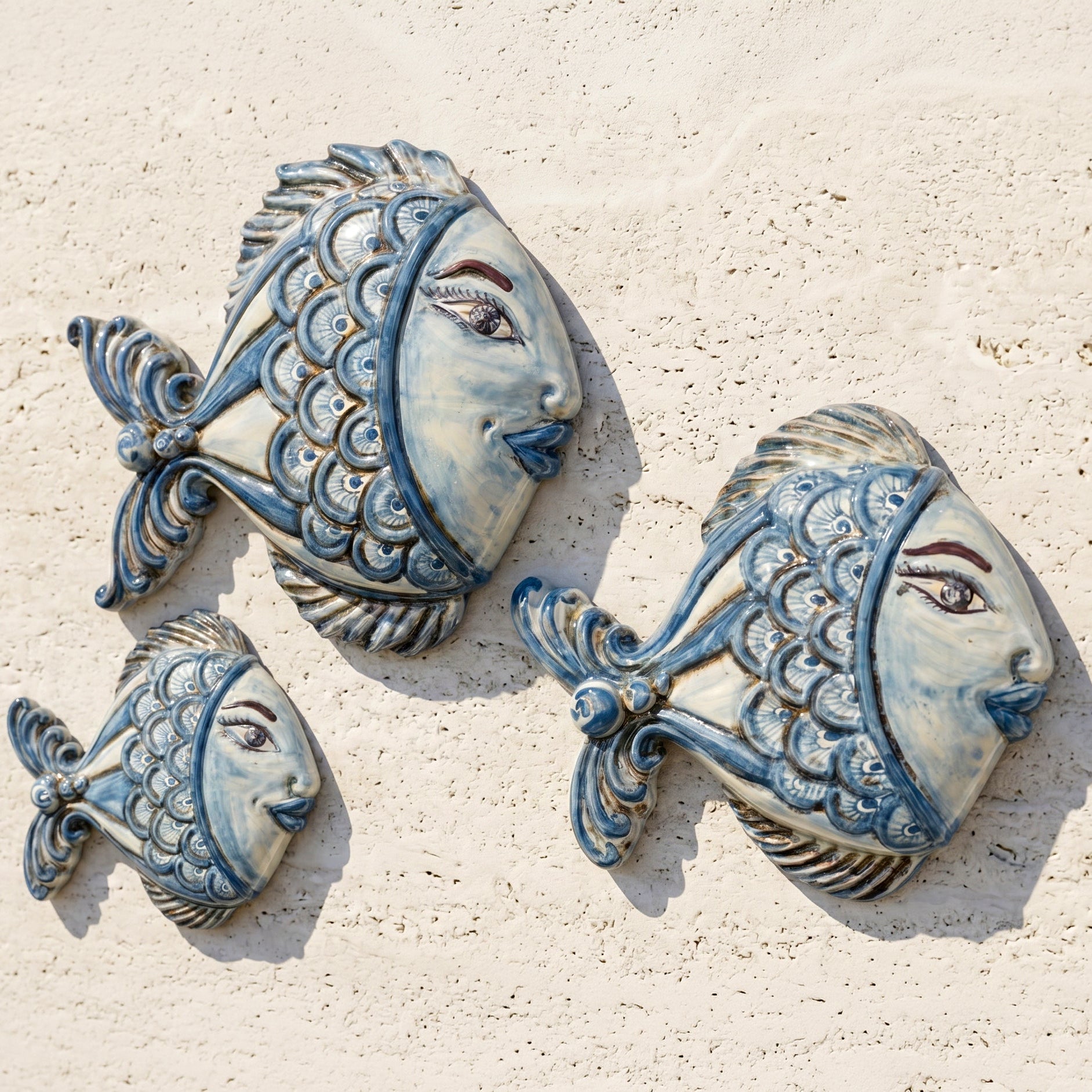 Pesce da Appendere, Mono Blu, Decoro Pesci. Ceramica siciliana di Caltagirone, Sofia