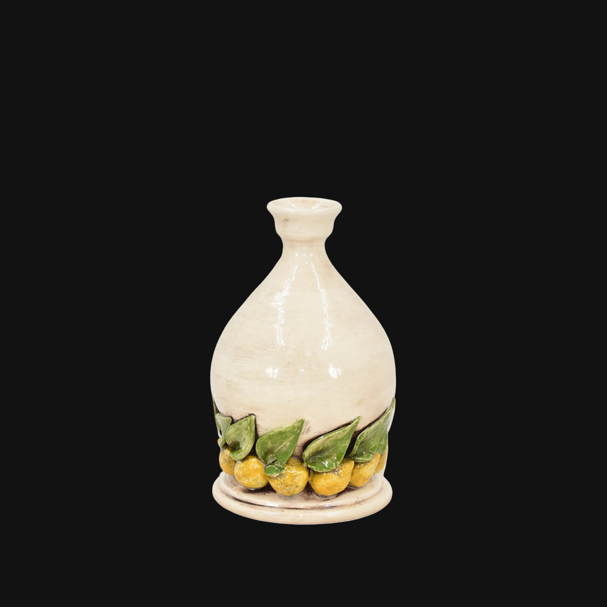 Portacandela, Limoni di Sicilia, Madreperla Colorato, foglie in rilievo, decoro barocco. Ceramiche Sofia, Caltagirone