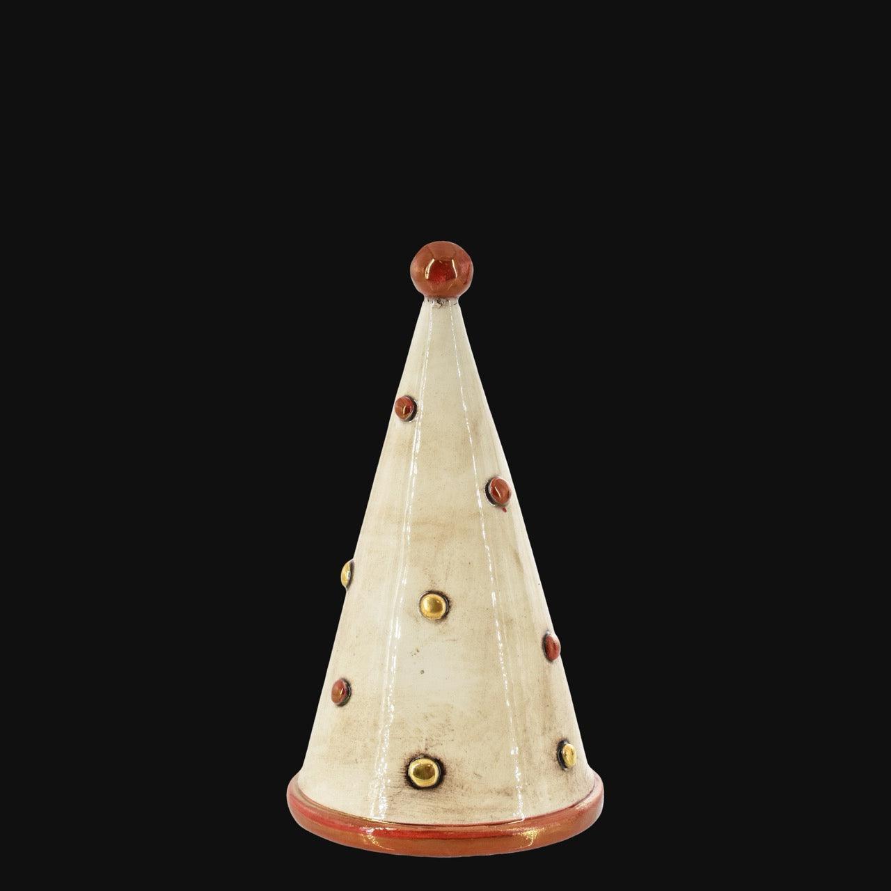 Albero di Natale Cono, Linea Moderna, Diverse Colorazioni, cono decorato con punti rossi. Ceramiche Sofia, Caltagirone