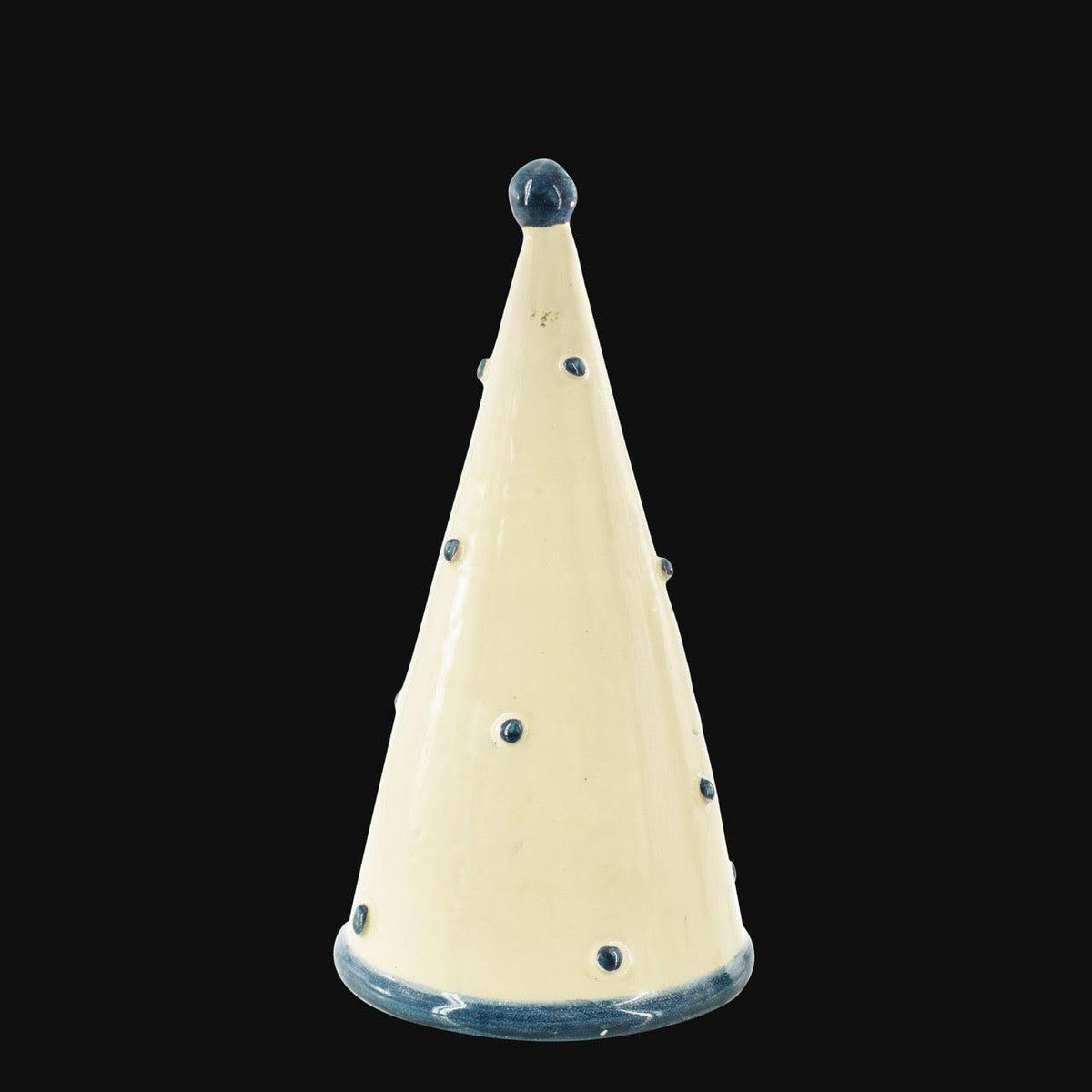 Albero di Natale Cono, Linea Moderna, Diverse Colorazioni, forma conica con puntini blu. Ceramiche Sofia, Caltagirone