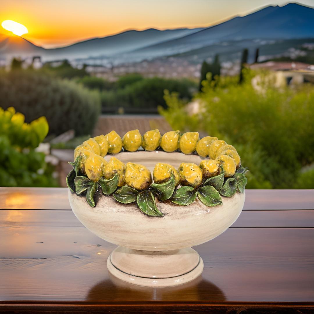 Alzata con Limoni Siciliani decoro Madreperla Colorato - Ceramiche di Caltagirone Sofia