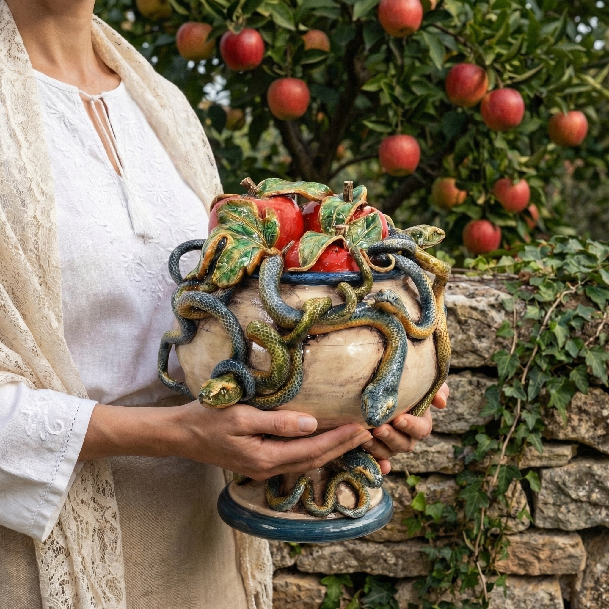 Alzata, Linea Giardini dell'Eden, lustri. Ceramica siciliana di Caltagirone, Sofia