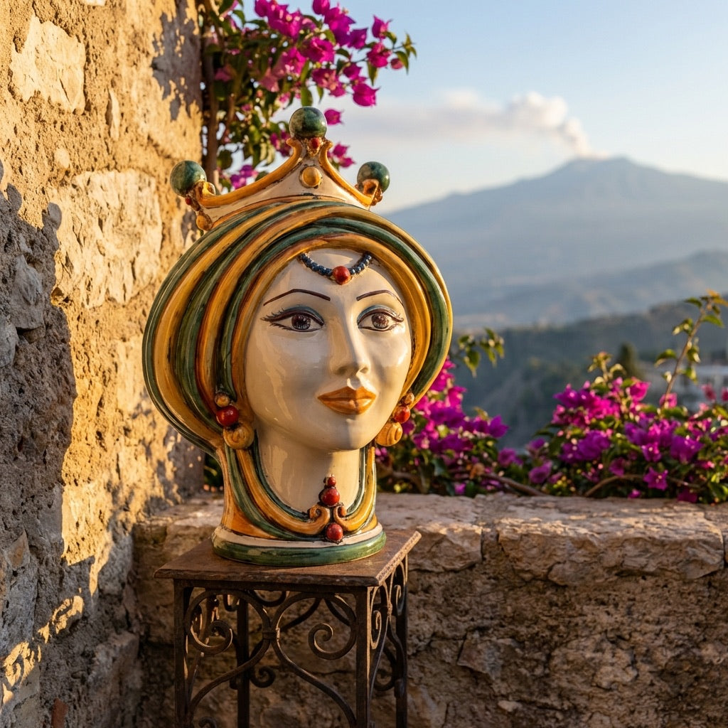 Testa di Moro, Donna, Verde e Arancio. Ceramica siciliana di Caltagirone, Sofia