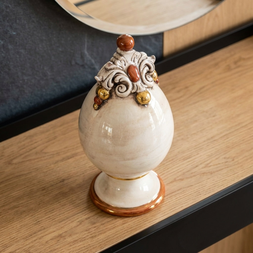 Uovo Decorativo, Madreperla Oro e Lustri. Ceramiche Sofia, Caltagirone