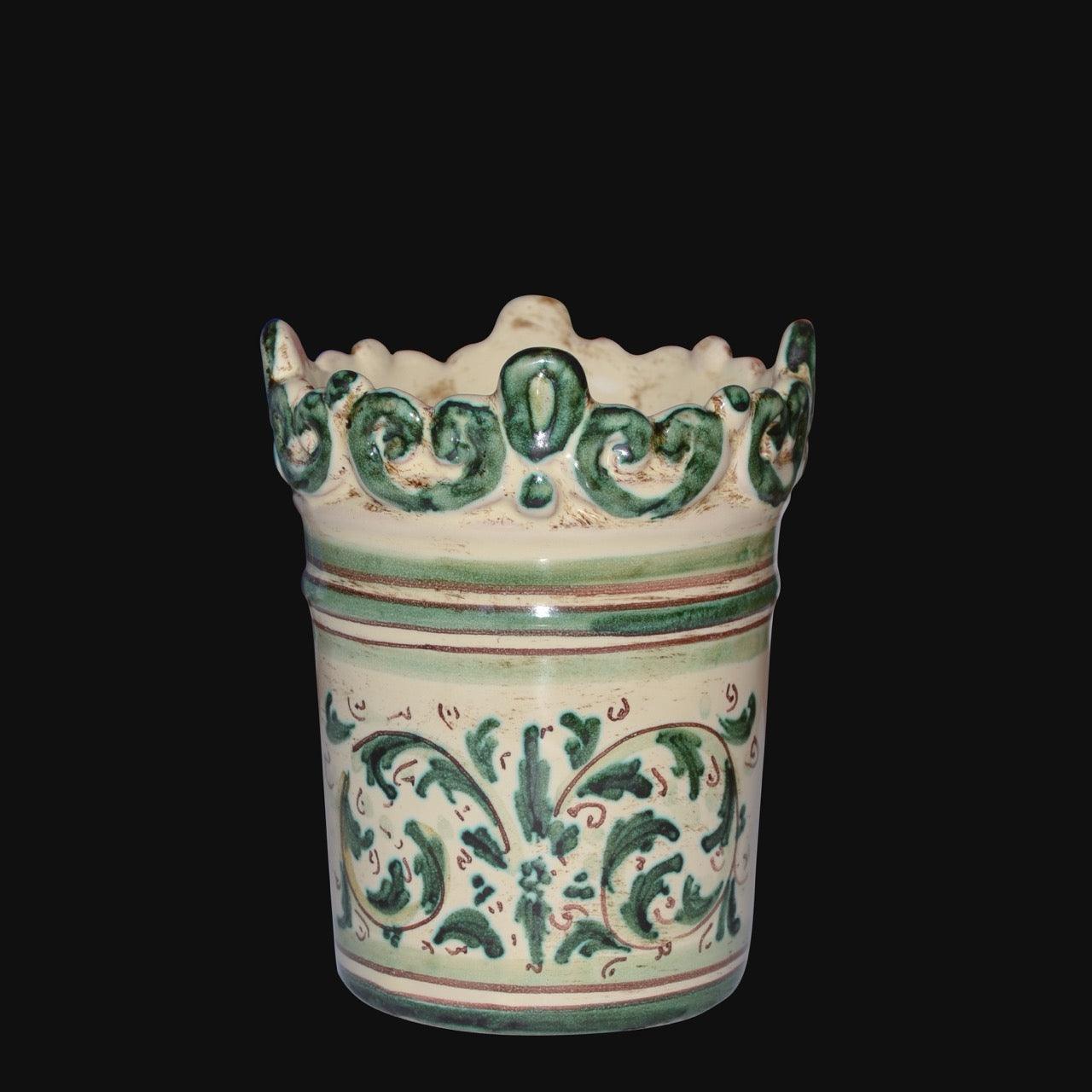 Bicchiere, Mono Verde, Serie d'Arte, decori e bordo lavorato. Ceramiche Sofia, Caltagirone