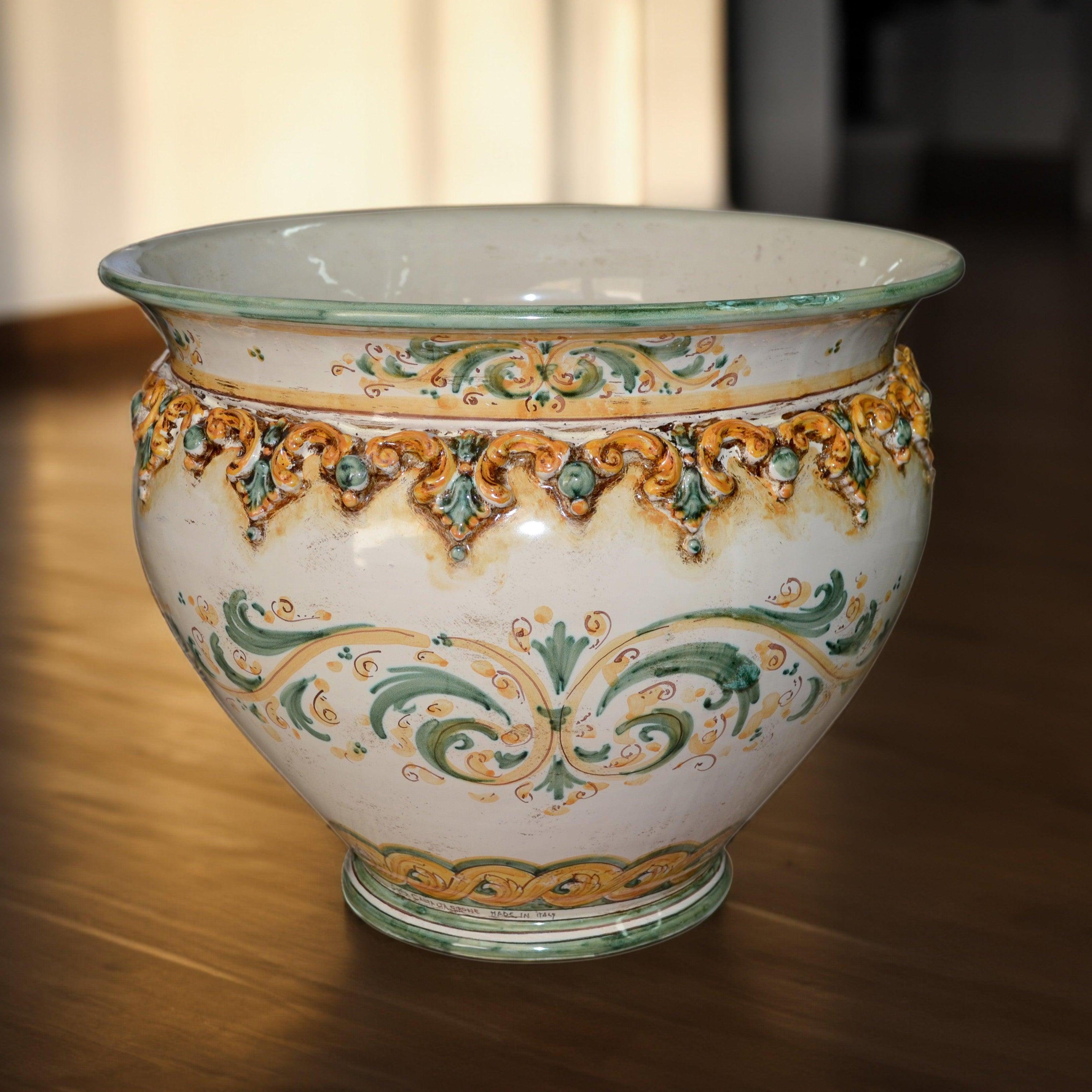 Cachepot, Verde e Arancio. Ceramiche Sofia, Caltagirone