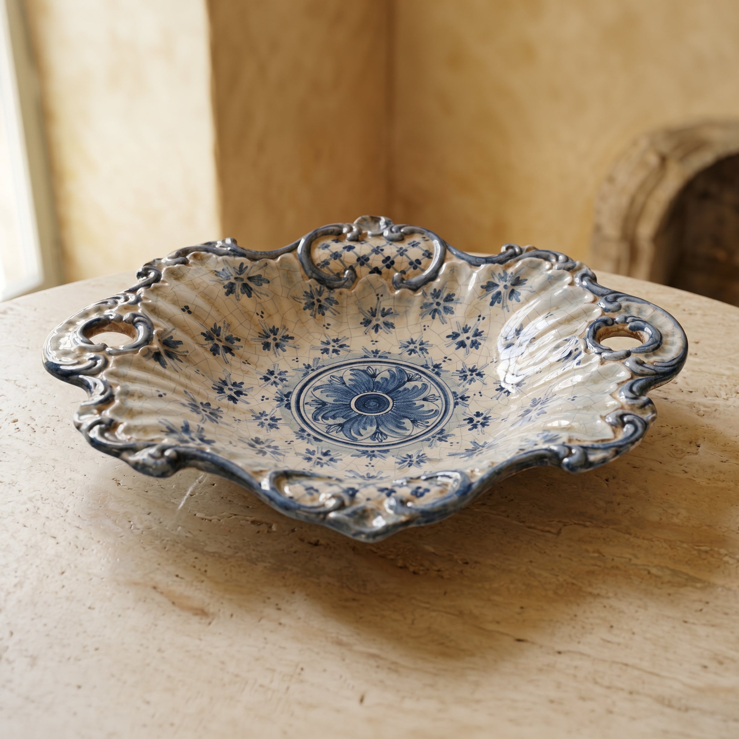 Centrotavola Barocco, Linea Stars, Mono Blu, stella. Ceramiche Sofia, Caltagirone