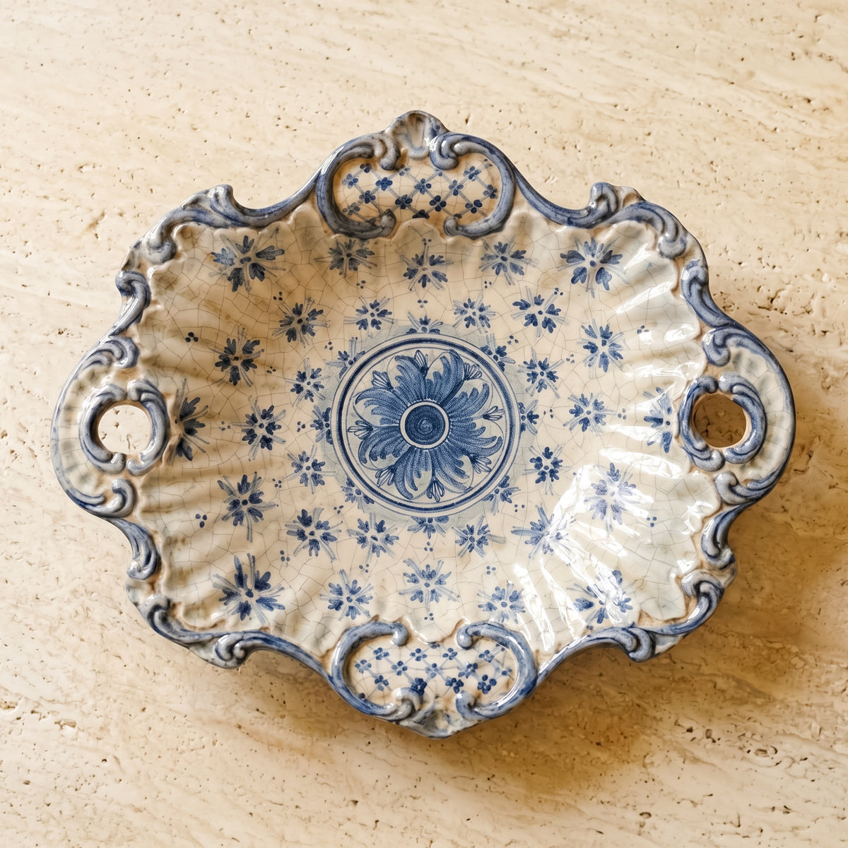 Centrotavola Barocco, Linea Stars, Mono Blu, stella. Ceramiche Sofia, Caltagirone