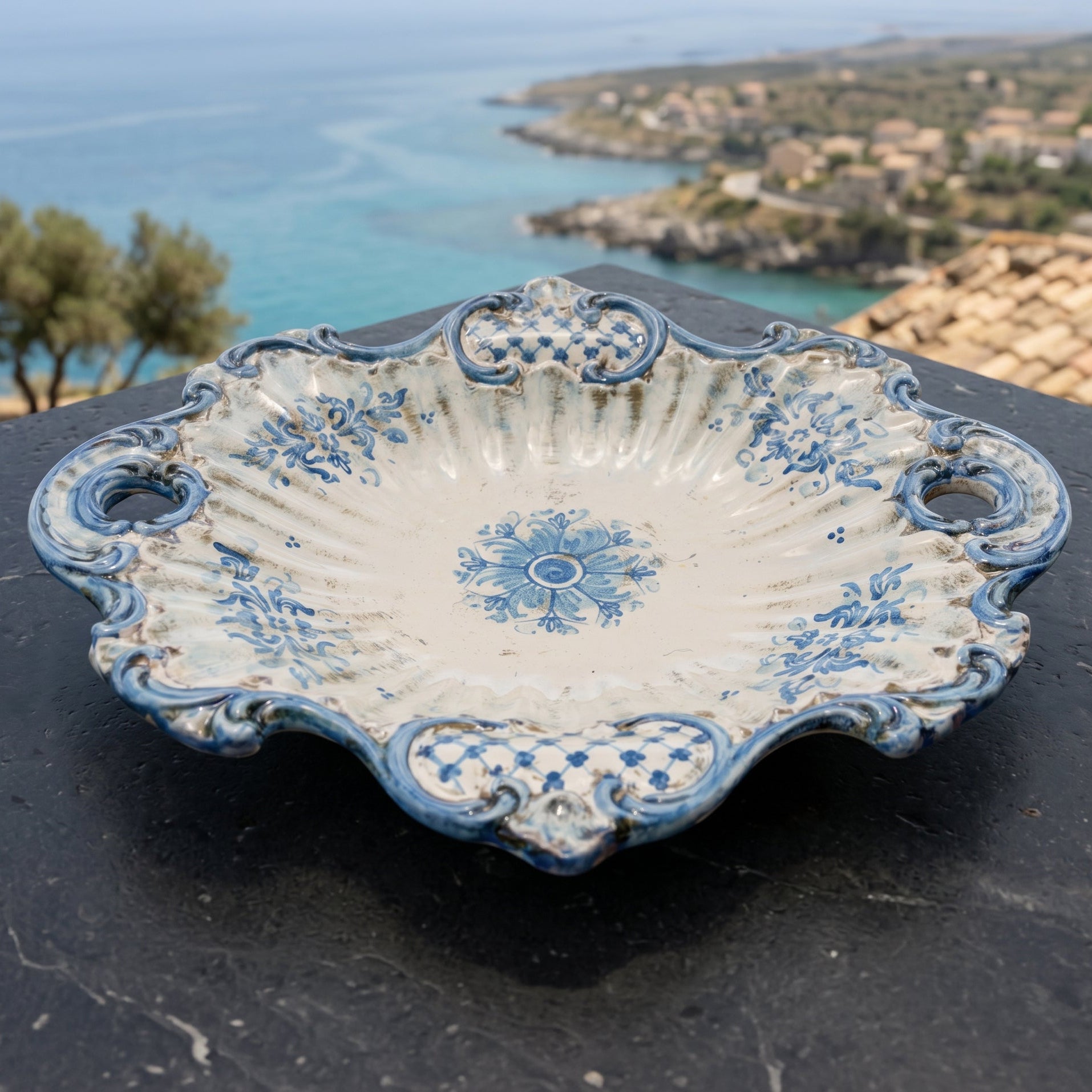 Centrotavola Barocco, Mono Blu. Ceramiche Sofia, Caltagirone