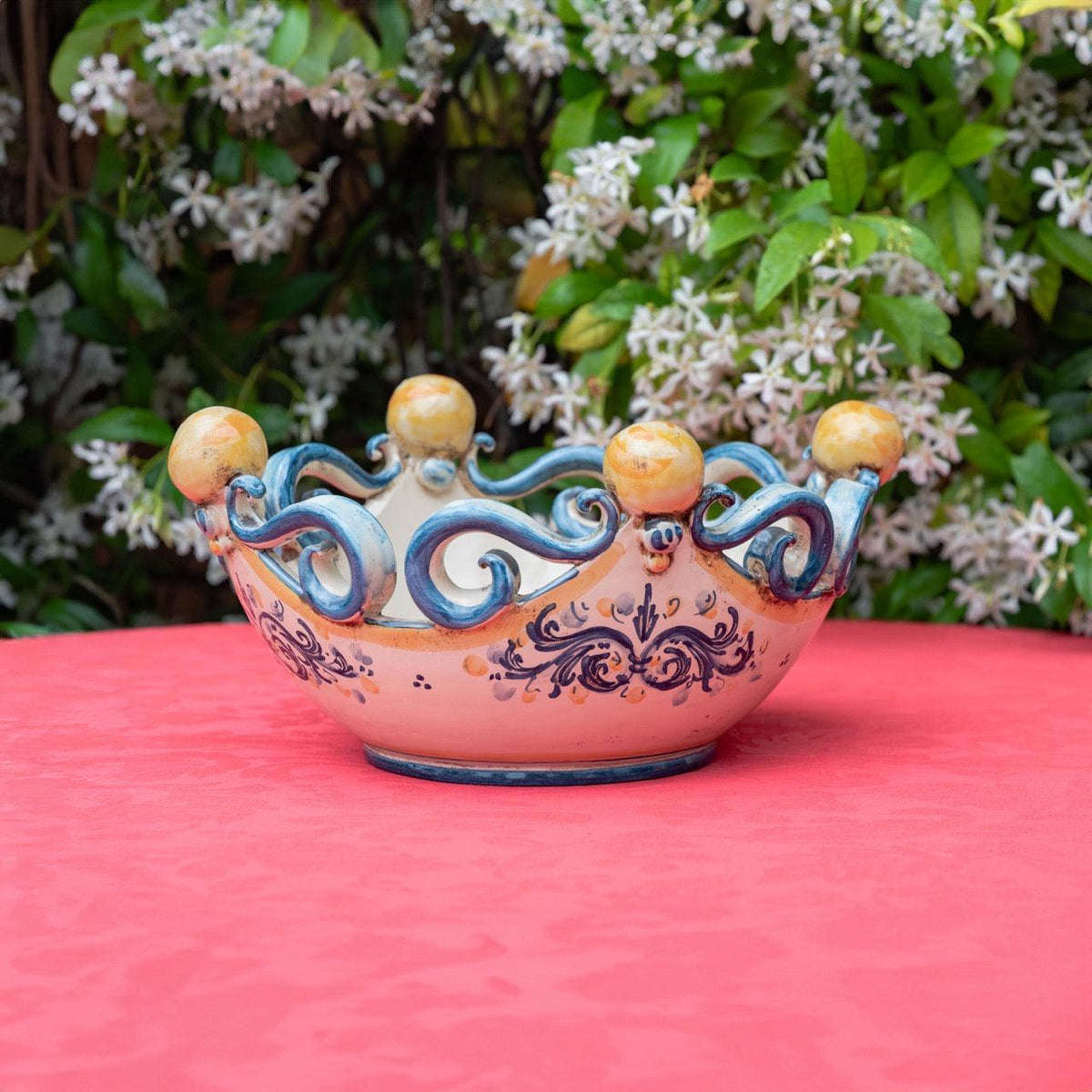 Centrotavola Pallina, Blu e Arancio, Serie d'Arte. Ceramiche Sofia, Caltagirone