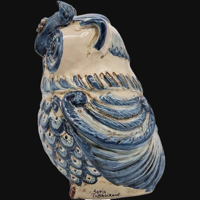 Gufo, Mono Blu, decorativo e bianco. Ceramica siciliana di Caltagirone, Sofia
