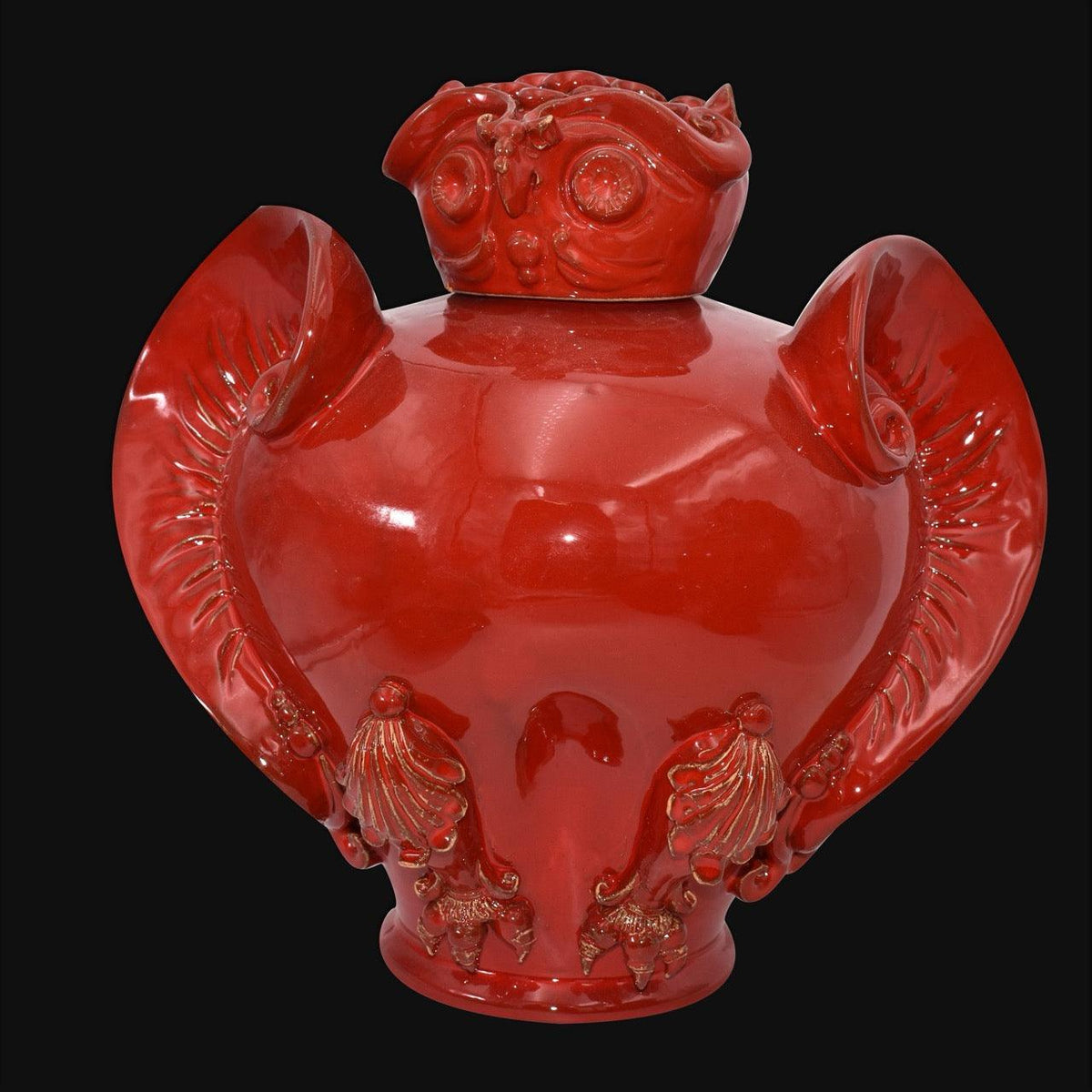 Gufo Potiche, Rosso Fuoco. Ceramica siciliana di Caltagirone, Sofia