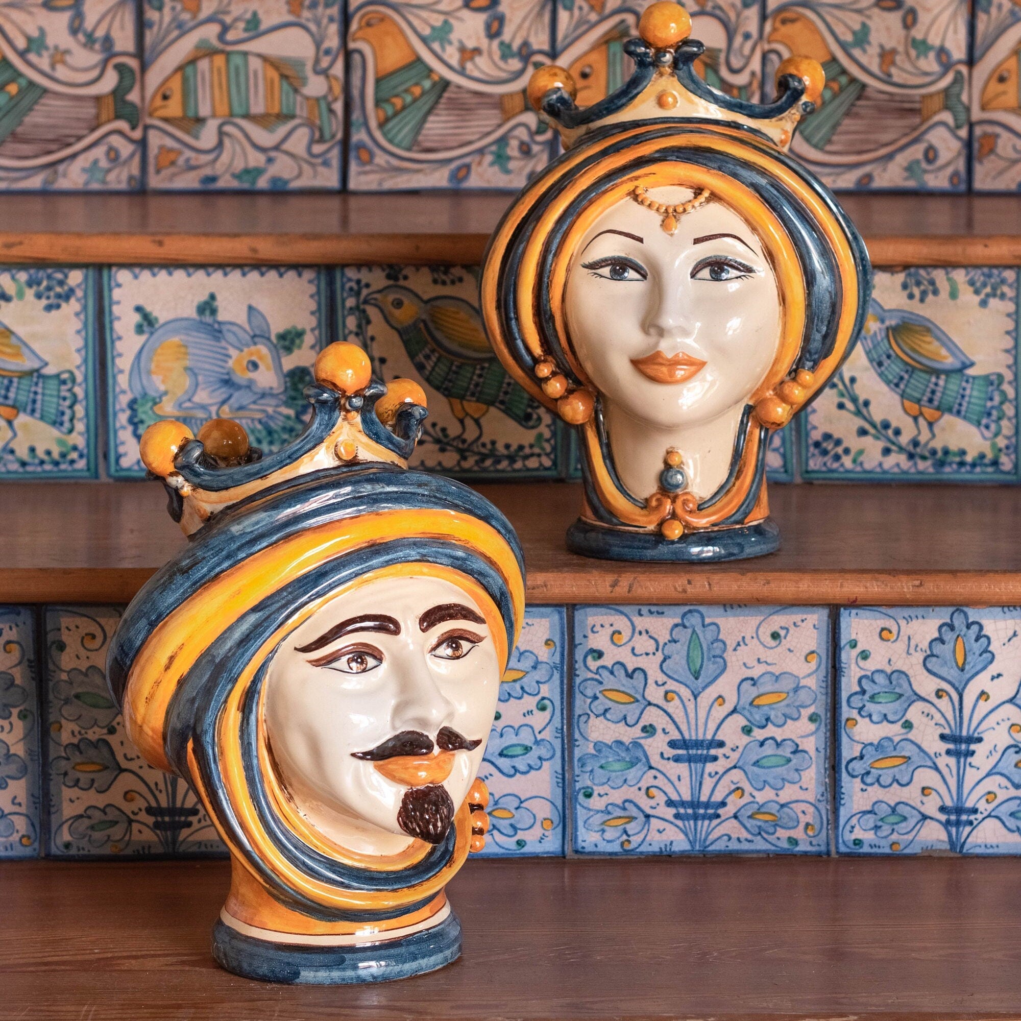 Testa di Moro, Maschio, Blu e Arancio. Ceramiche Sofia, Caltagirone