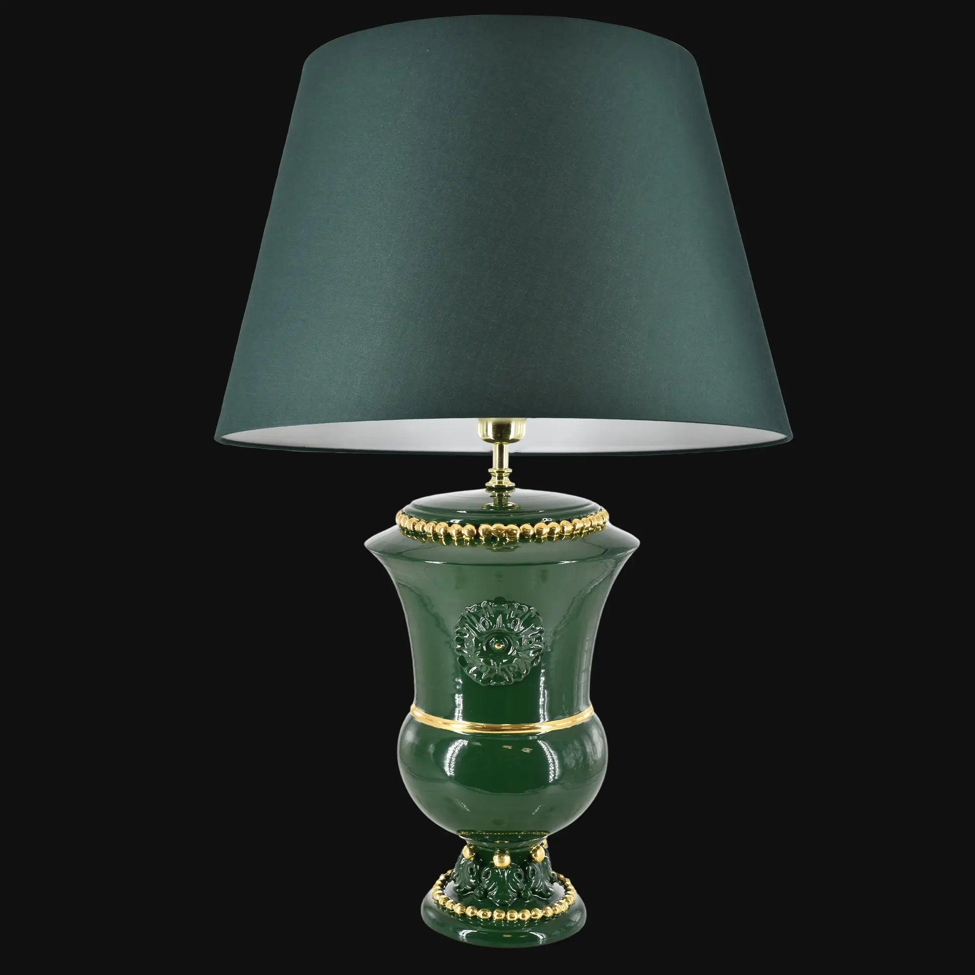Lume a Calice, Verde e Oro, dettagli dorati e paralume scuro. Ceramica siciliana di Caltagirone, Sofia