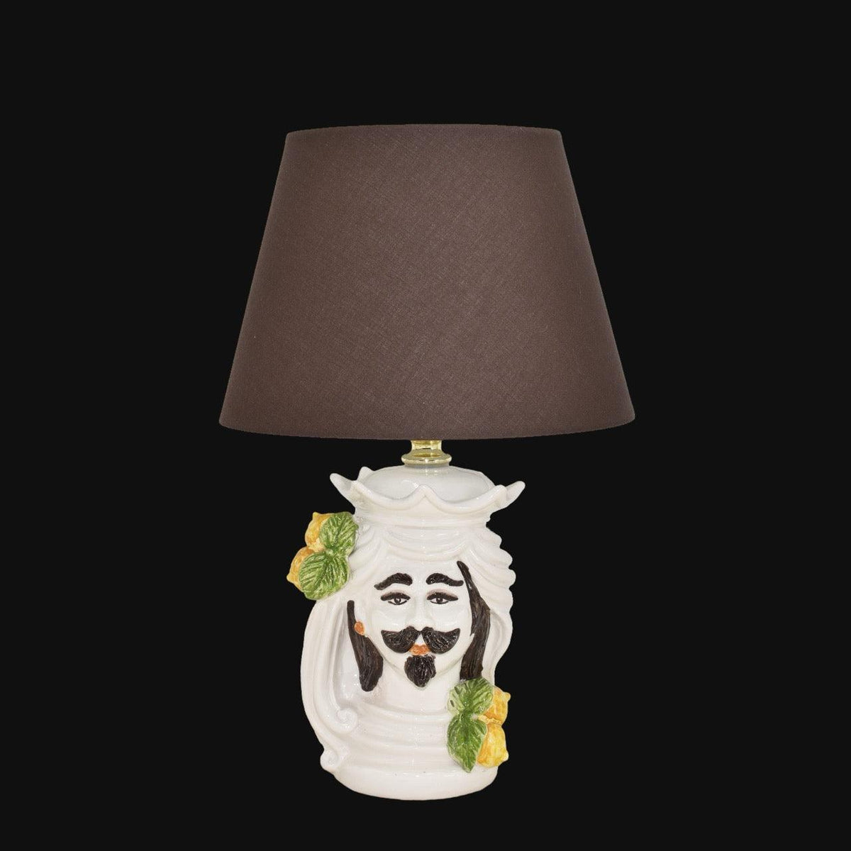 Lume a Testa con Espressione, White and Lemon, decori floreali. Ceramica siciliana di Caltagirone, Sofia