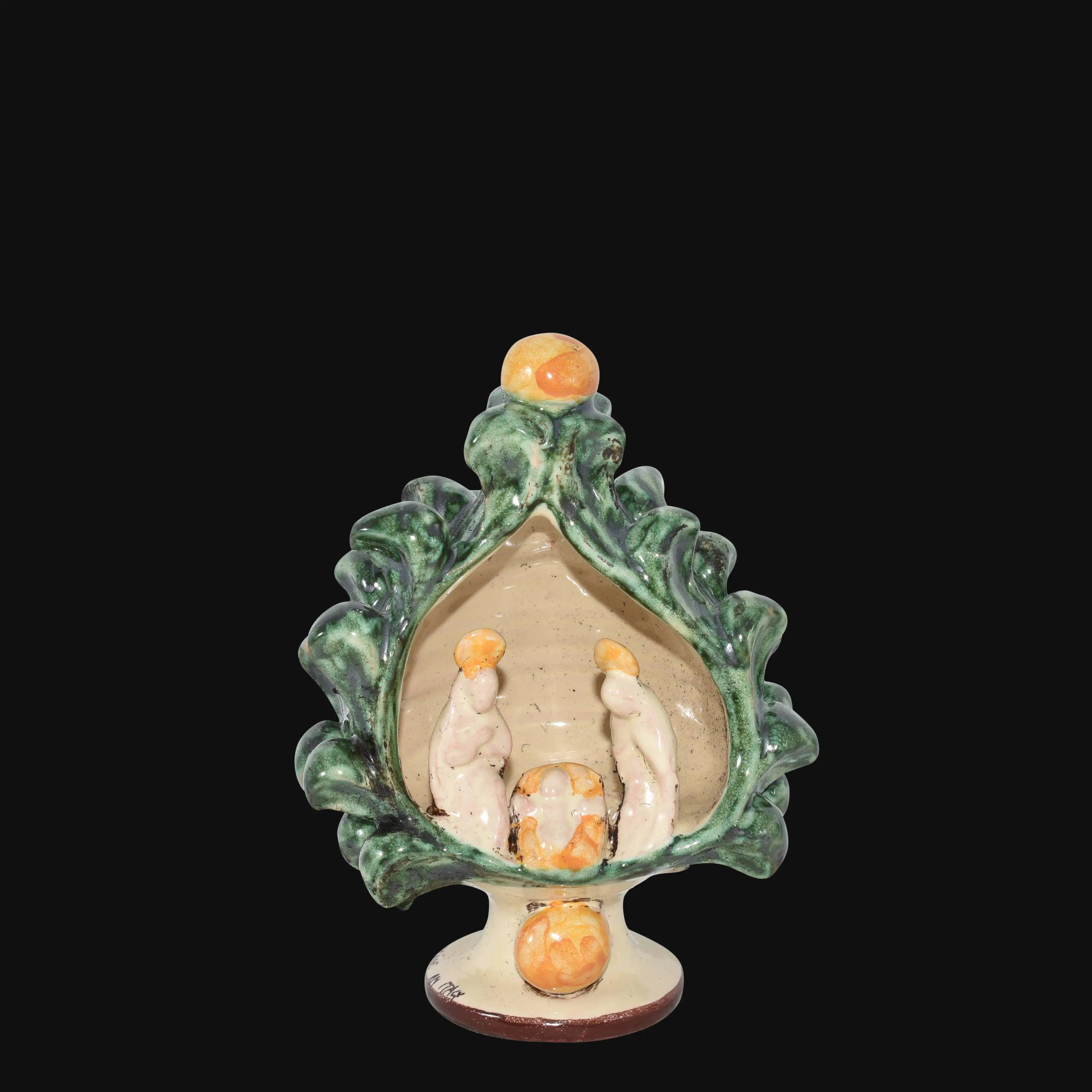 Natività a Pigna, Verde e Arancio, presepe, figure dipinte e decoro. Ceramica siciliana di Caltagirone, Sofia