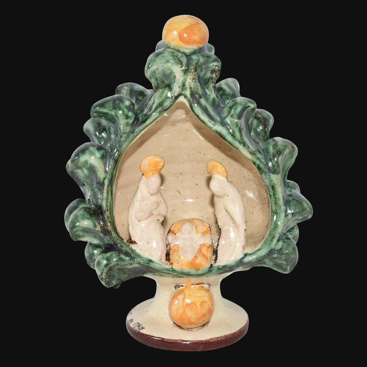 Natività a Pigna, Verde e Arancio, presepe, stile tradizionale e decori. Ceramica siciliana di Caltagirone, Sofia