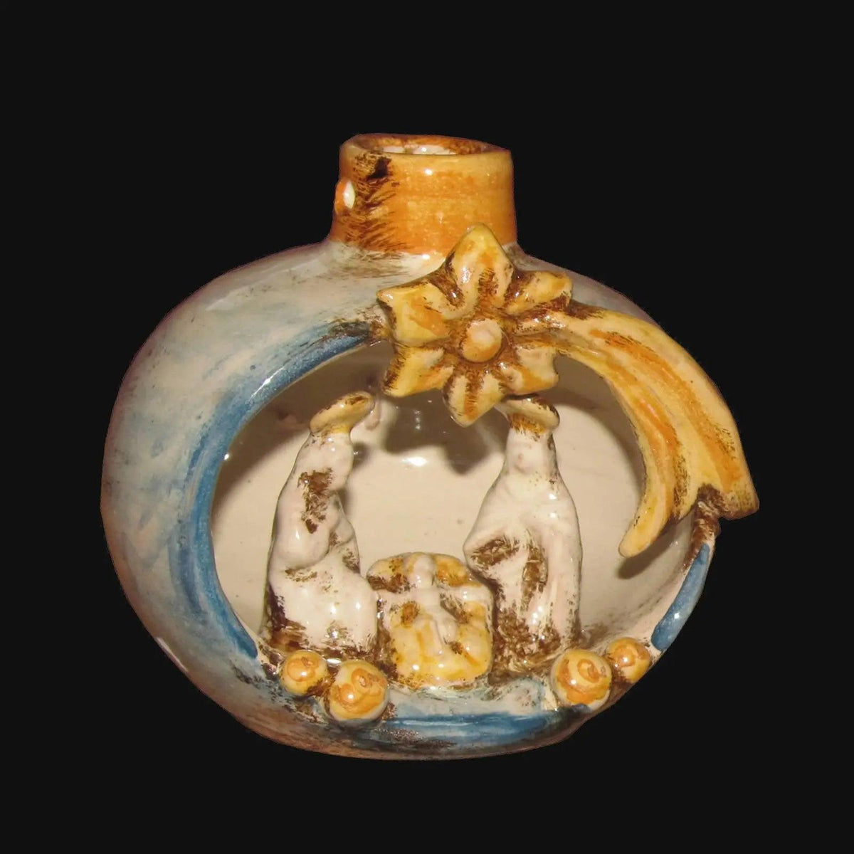 Natività Mini Pallina, Blu e Arancio, presepe, palma. Ceramica siciliana di Caltagirone, Sofia