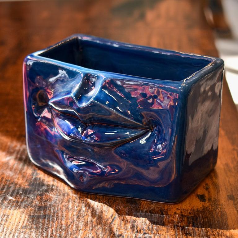 Scatola con Espressione, Blu Intenso. Ceramiche Sofia, Caltagirone