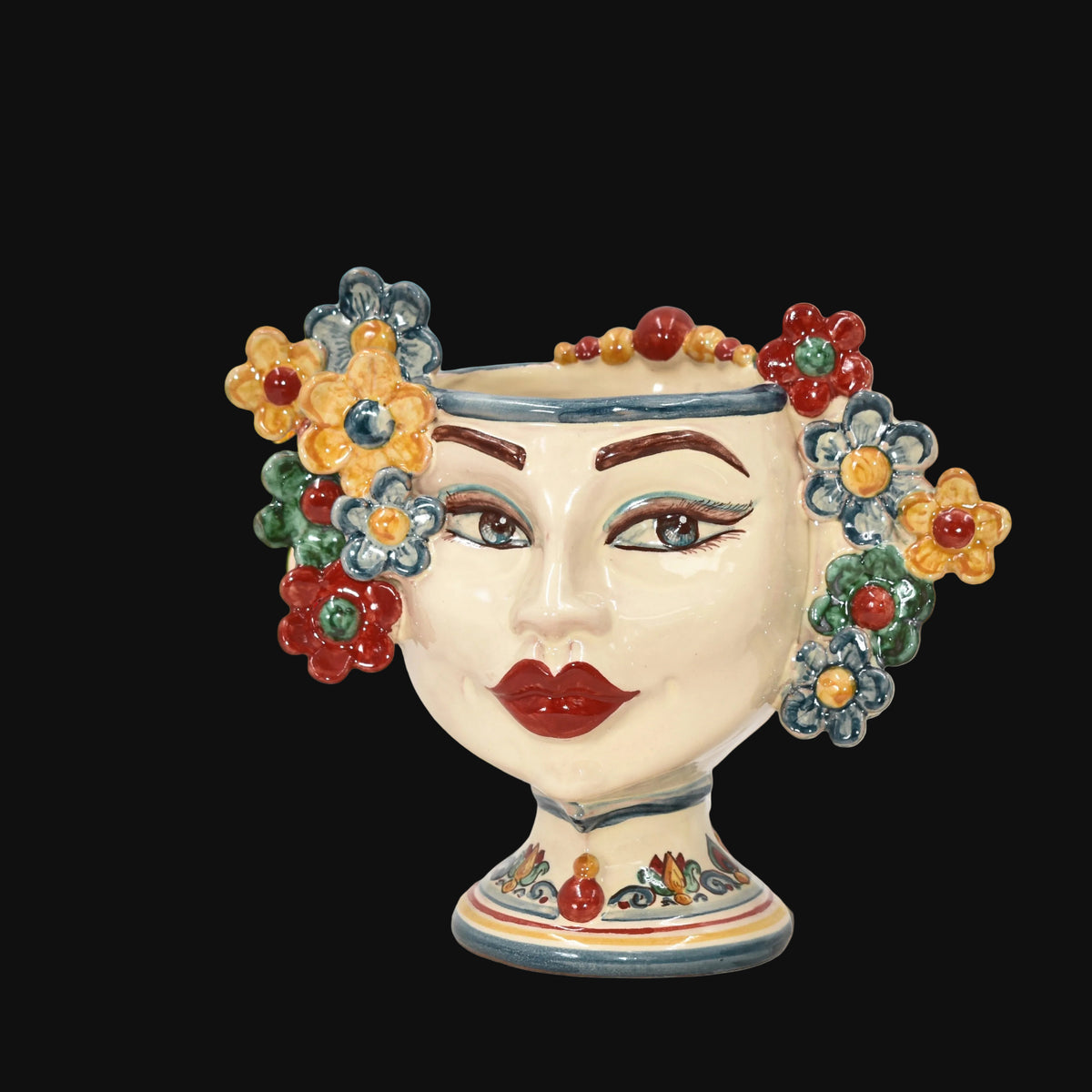 Testa h 20 c/fiori c/espressione labbra rosse decoro sicily femmina - Ceramiche di Caltagirone Sofia