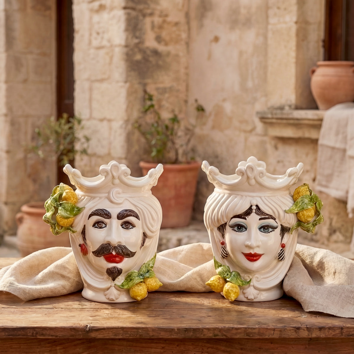 Testa h 25 cm White and Lemon uomo - Ceramiche di Caltagirone Sofia