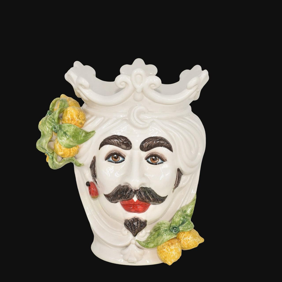 Testa di Moro, Uomo, White and Lemon, limoni e corona. Ceramica siciliana di Caltagirone, Sofia