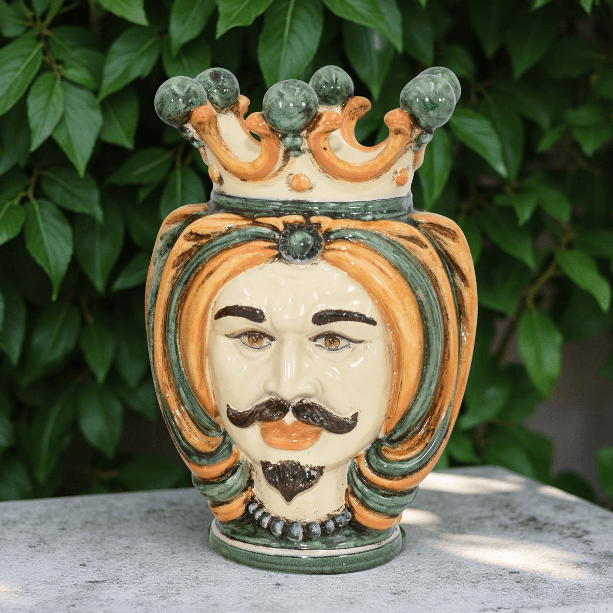 Testa h 25 turbante verde/arancio - Ceramiche di Caltagirone Sofia - Ceramiche di Caltagirone Sofia