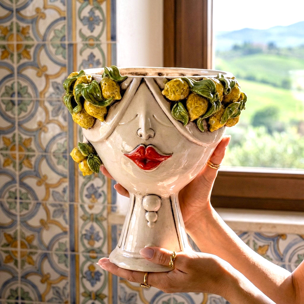 Testa h 30 Zahira Limoni Siciliani in Madreperla viso donna - Ceramiche di Caltagirone Sofia