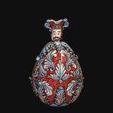 Uovo a personaggio uomo Serie Ornato Blu e Bordeaux, decori e rossi, motivi floreali. Ceramiche Sofia, Caltagirone